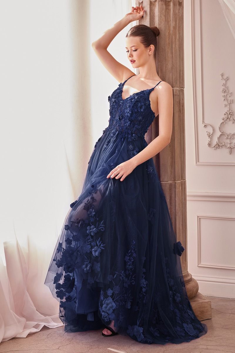 TULLE A-LINE FLORAL APPLIQUED GOWN CDA1326