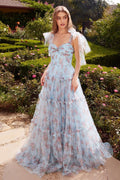 PRINTED FLORAL LAYERED TULLE GOWN CDA1332