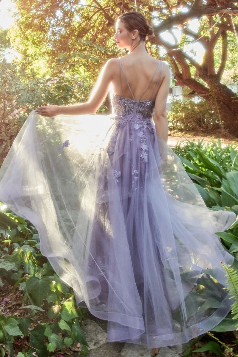 Alicia Floral Embroidery Tender V-neck Open Back A-line Long Prom & Bridesmaid Dress CDA1191 - PrimePick