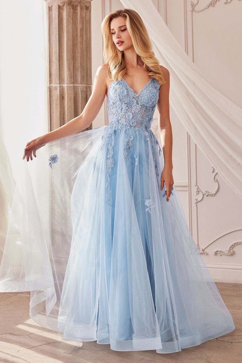 Alicia Floral Embroidery Tender V-neck Open Back A-line Long Prom & Bridesmaid Dress CDA1191 - PrimePick