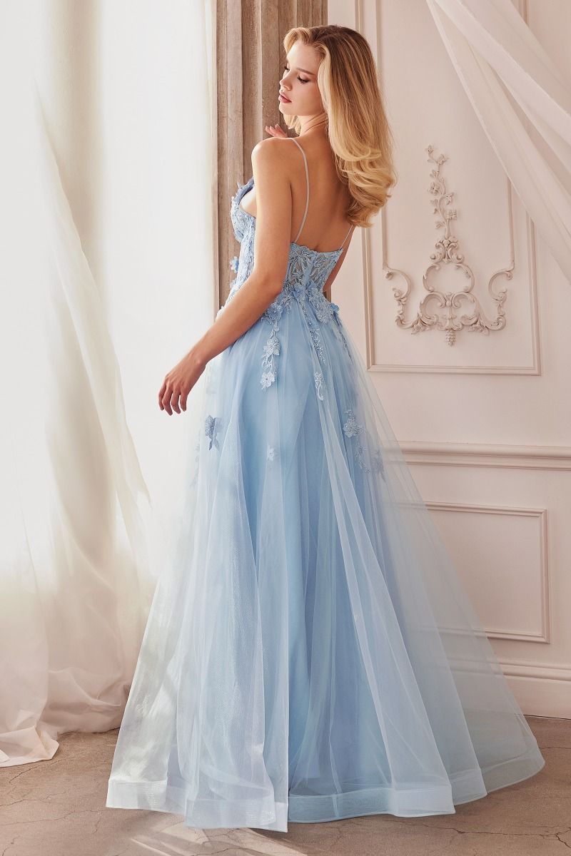 Alicia Floral Embroidery Tender V-neck Open Back A-line Long Prom & Bridesmaid Dress CDA1191 - PrimePick