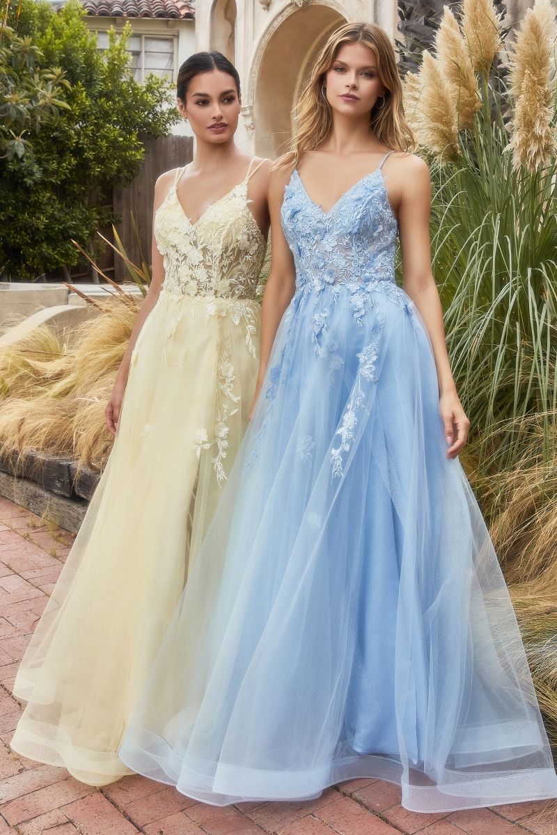 Alicia Floral Embroidery Tender V-neck Open Back A-line Long Prom & Bridesmaid Dress CDA1191 - PrimePick
