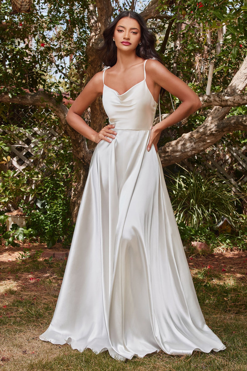 RAVISHING COWL A-LINE SATIN GOWN CDBD104W
