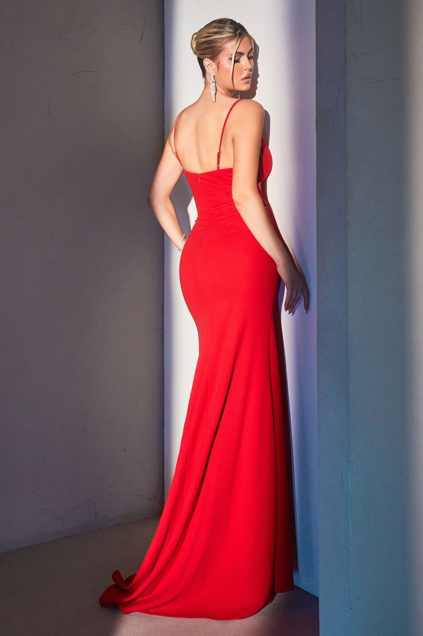 Black & Red Cutout Bodycon Gown | Spaghetti Strap Formal Dress with High Slit CDCH129 - PrimePick