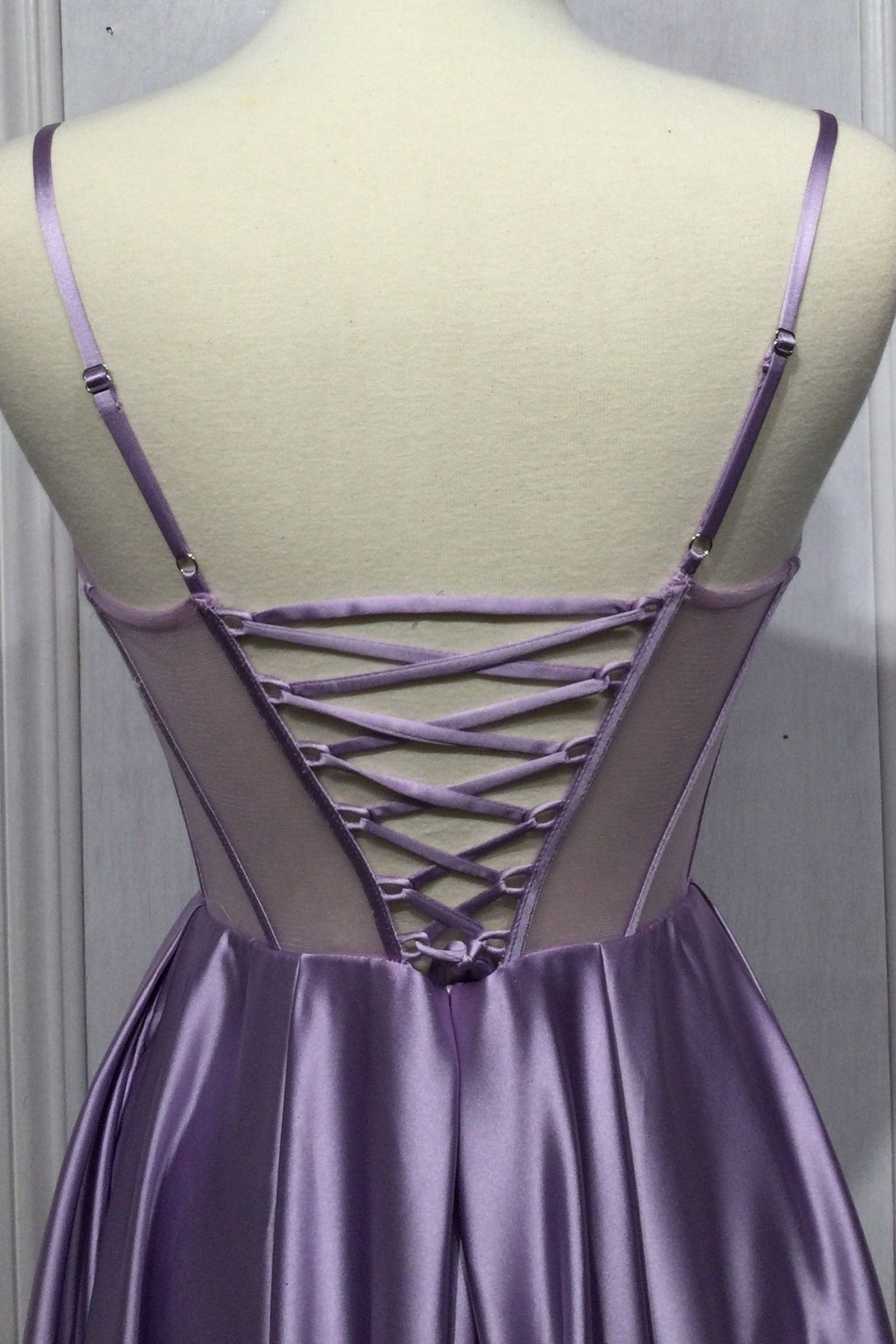 Black,Lilac Satin Corset A - Line Gown with Sheer Bodice – Elegant Formal Dress CDCD276 - PrimePick