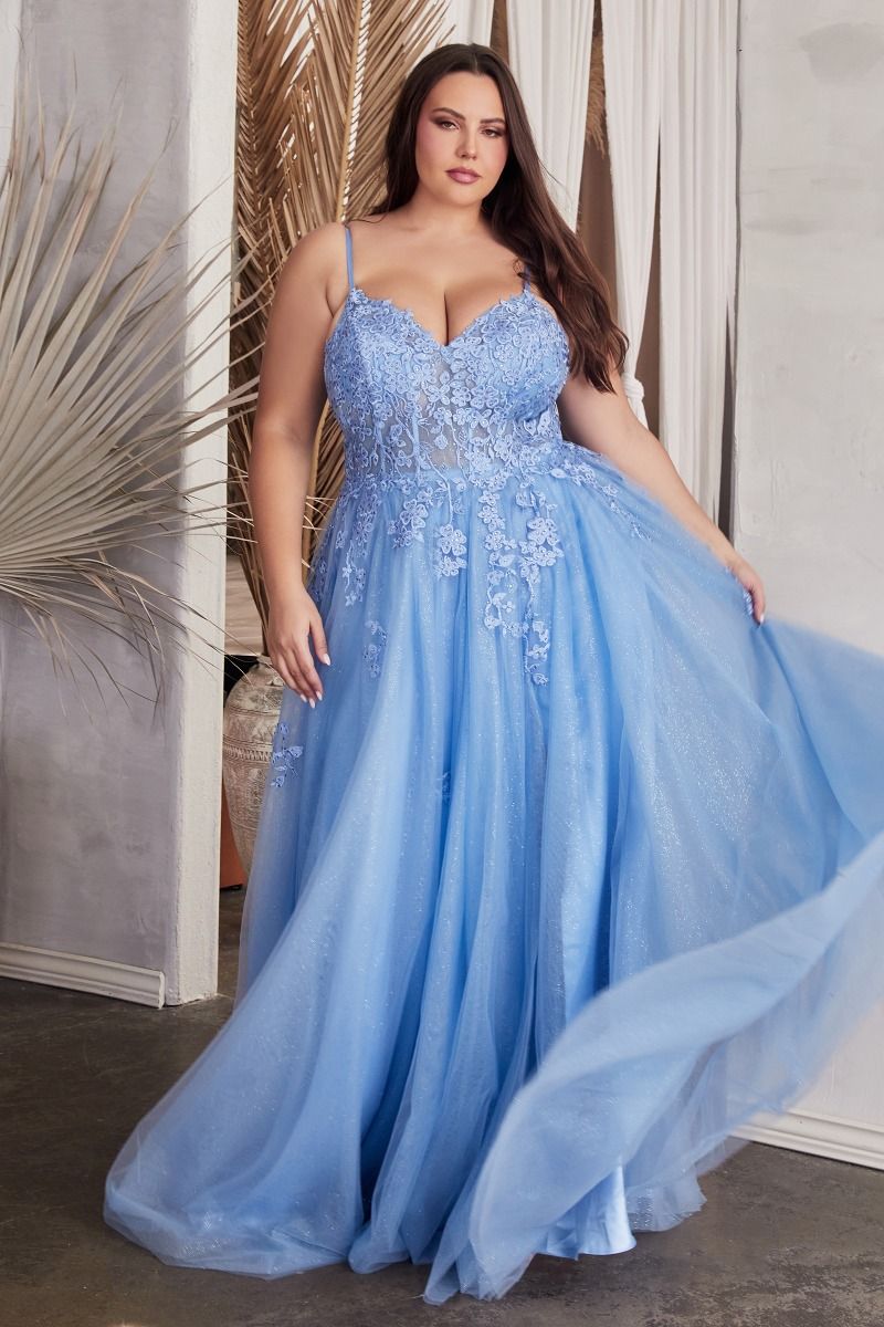 A-Line Lace & Tulle Embroidered Bodice Plus Size Long Prom Dress CDC148C