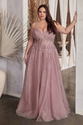 A-Line Lace & Tulle Embroidered Bodice Plus Size Long Prom Dress CDC148C