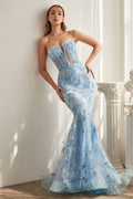 STRAPLESS BUTTERFLY PRINT MERMAID GOWN CDCB099