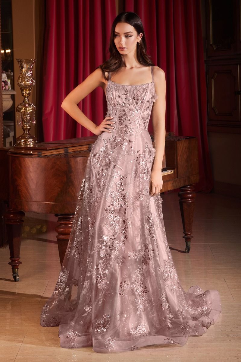 SEQUIN FLORAL PRINTED A-LINE DRESS CDCB144