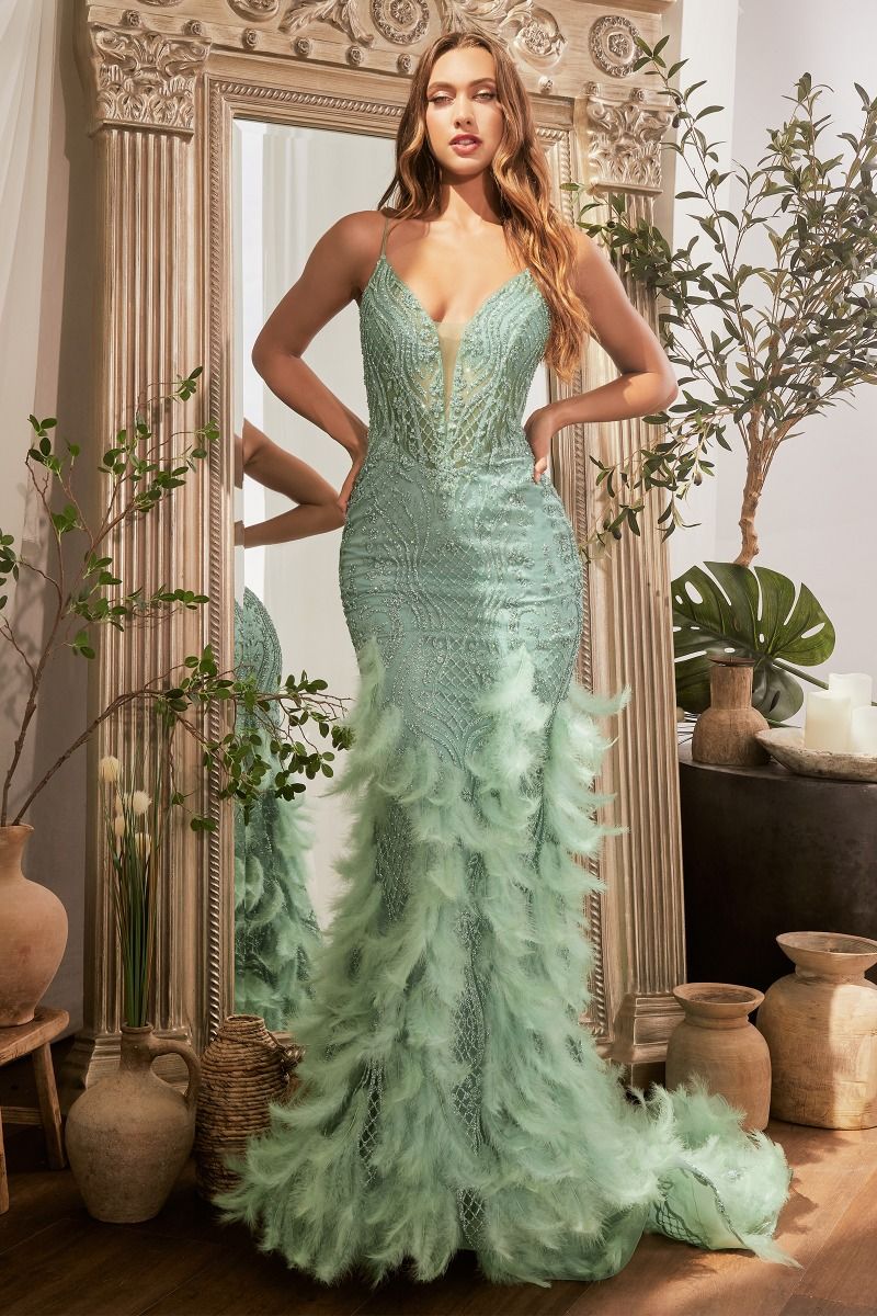 FEATHERED MERMAID GOWN CDCC1608