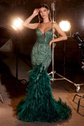 Fully Embellished & Feathered Mermaid Illusion Sweetheart Long Prom Dress CDCC2308