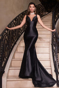 FITTED STRETCH SATIN GLITTER FLOCKED GOWN CDCC2346