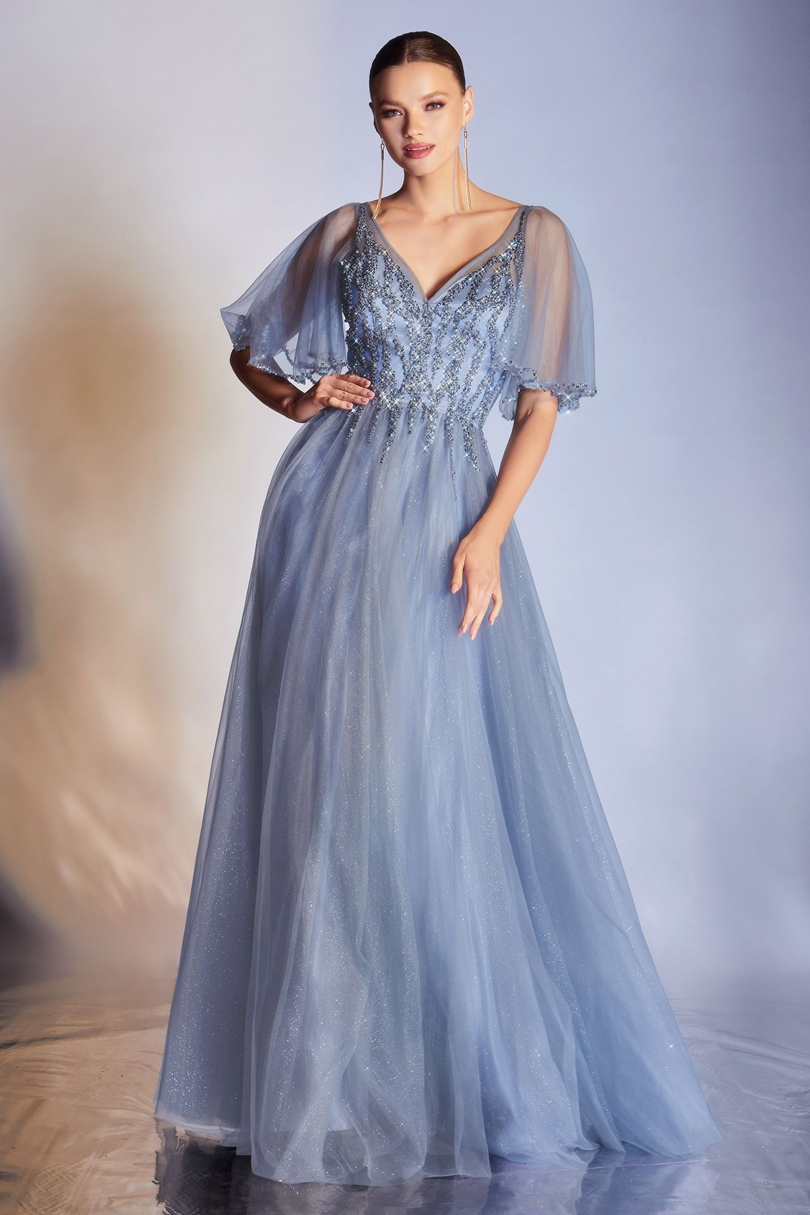 LAYERED TULLE A-LINE GOWN CDCD0175