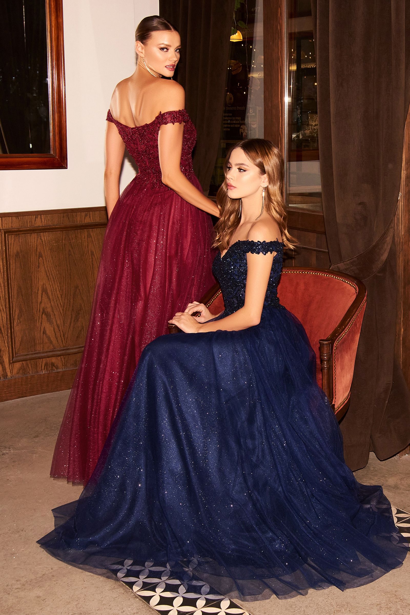 Off Shoulder A-line Sequin Bodice Glittery Layered Tulle Skirt Long Prom & Bridesmaid Dress CDCD0177