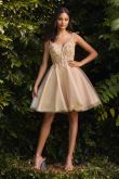 Tulle Sleeveless Laced Appliqué Floral Bodice Princess Babydoll Skirt Short Cocktail Dress