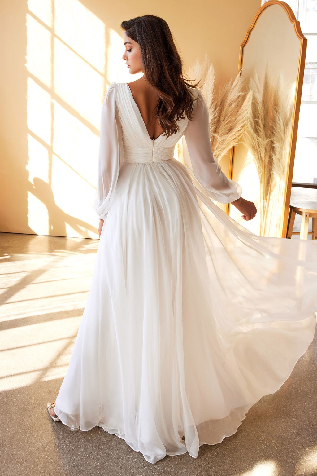 CHIFFON LONG SLEEVE BRIDAL GOWN CDCD0192W