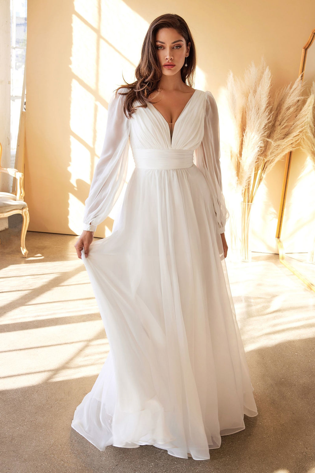 CHIFFON LONG SLEEVE BRIDAL GOWN CDCD0192W