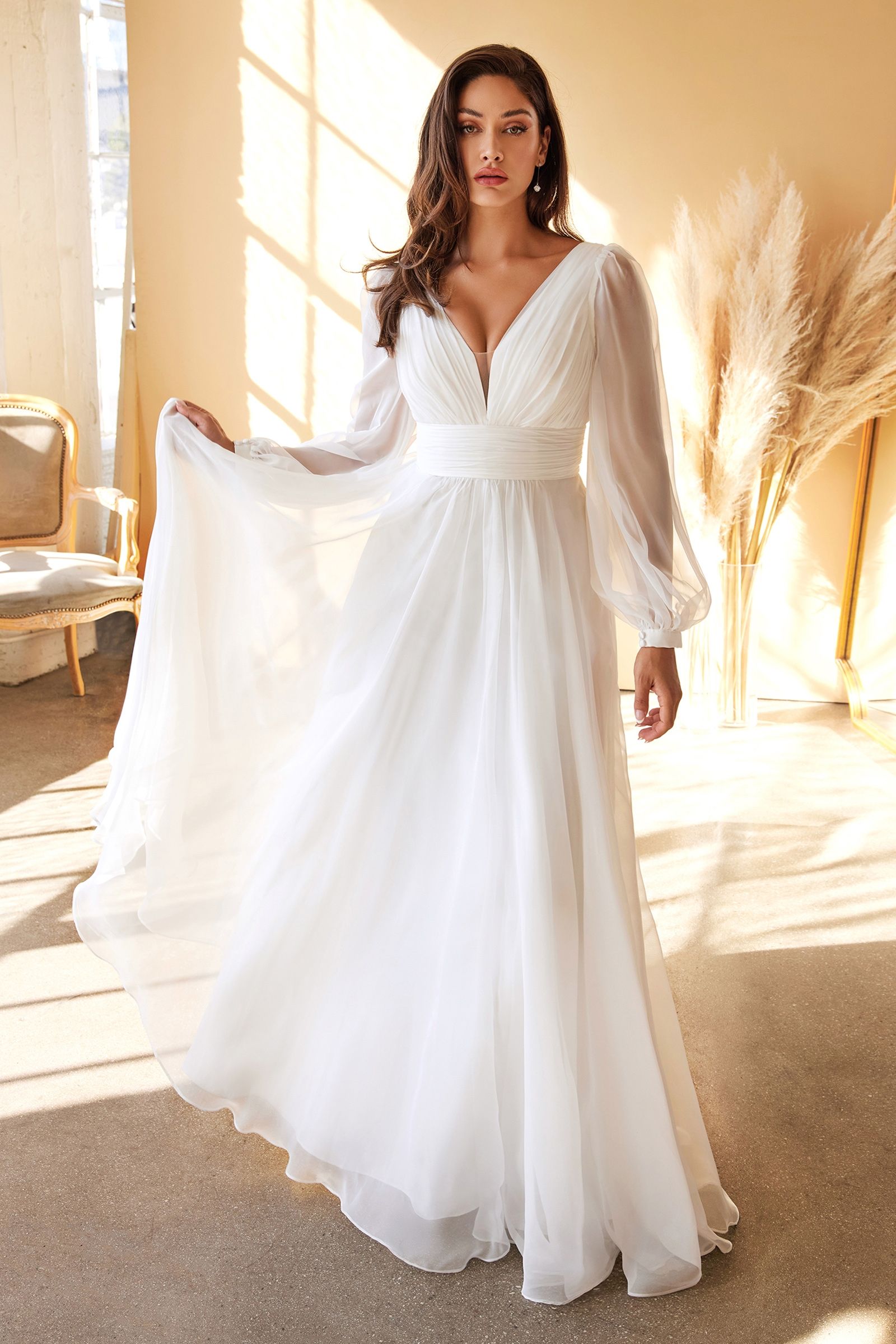 CHIFFON LONG SLEEVE BRIDAL GOWN CDCD0192W