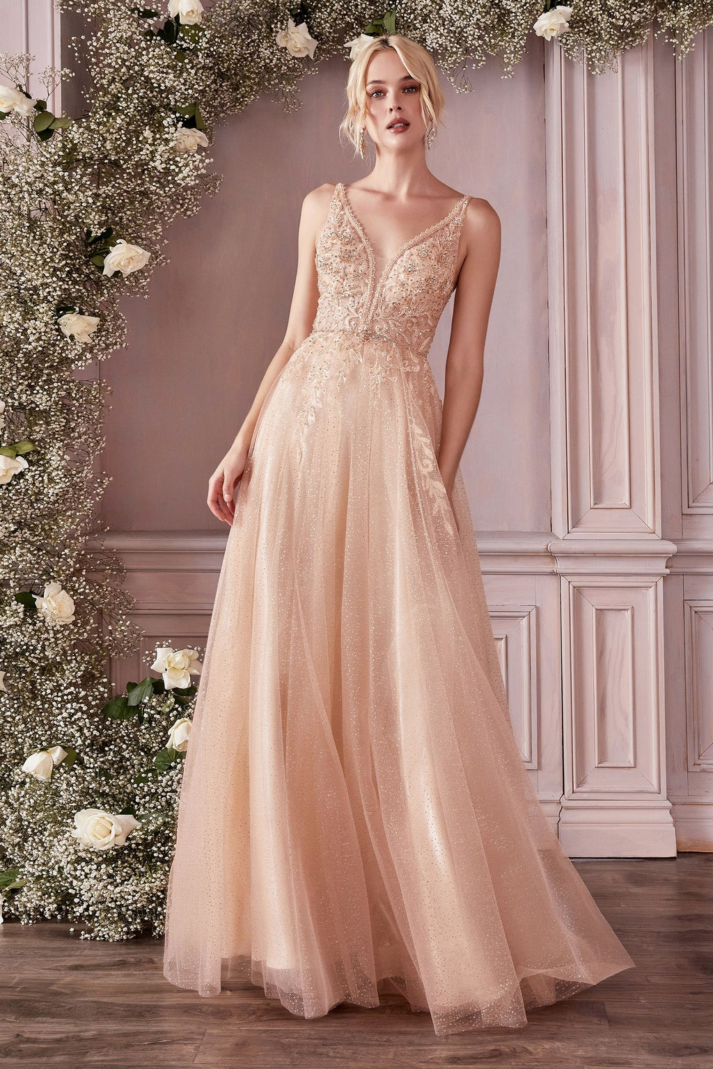 LAYERED TULLE A-LINE GOWN CDCD0196