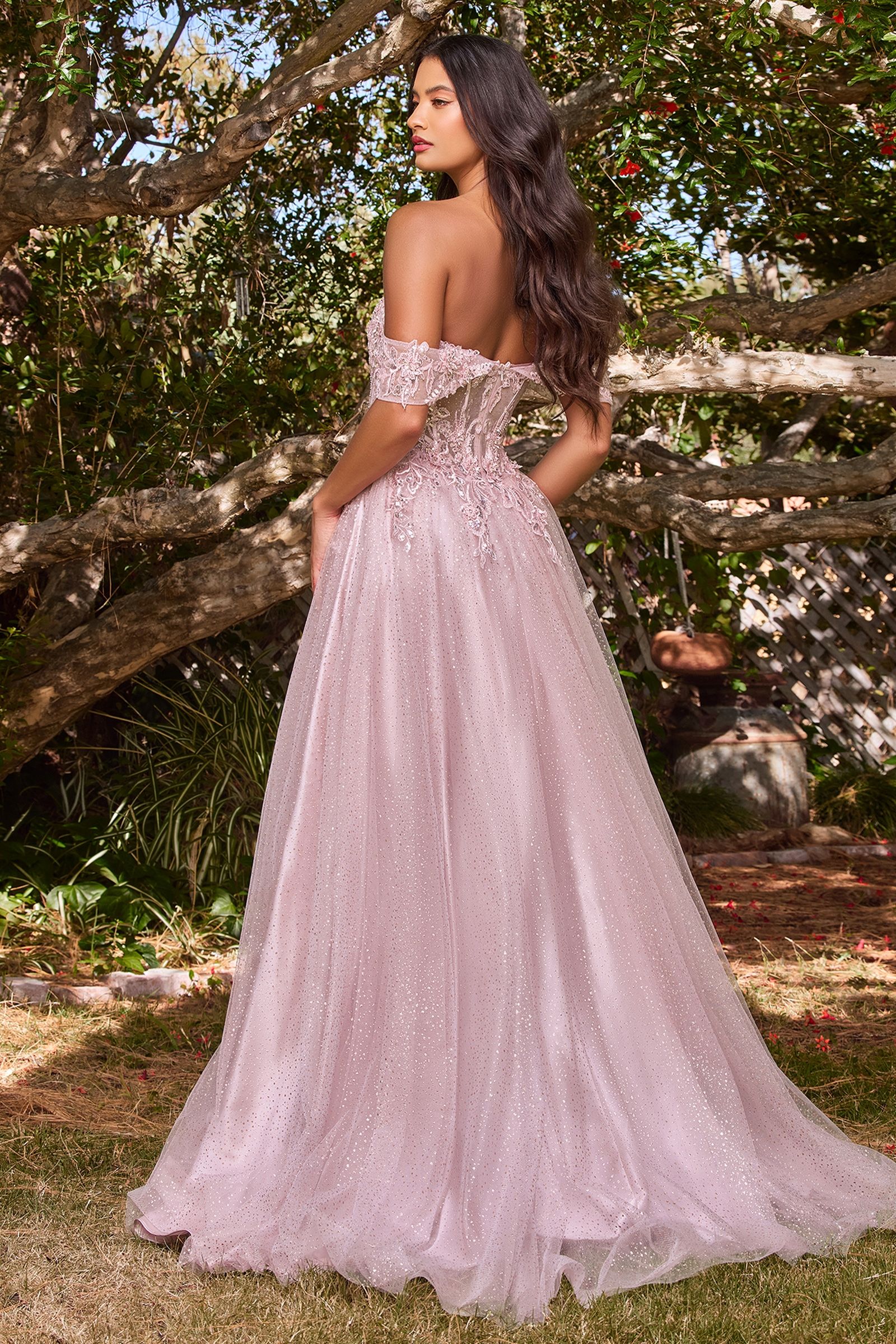 Lilac, Silver Blue, Wine Red Glitter Off Shoulder A-Line Gown with Corset Bodice  CDCD0198