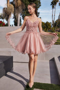 SHORT A-LINE LACE & TULLE DRESS