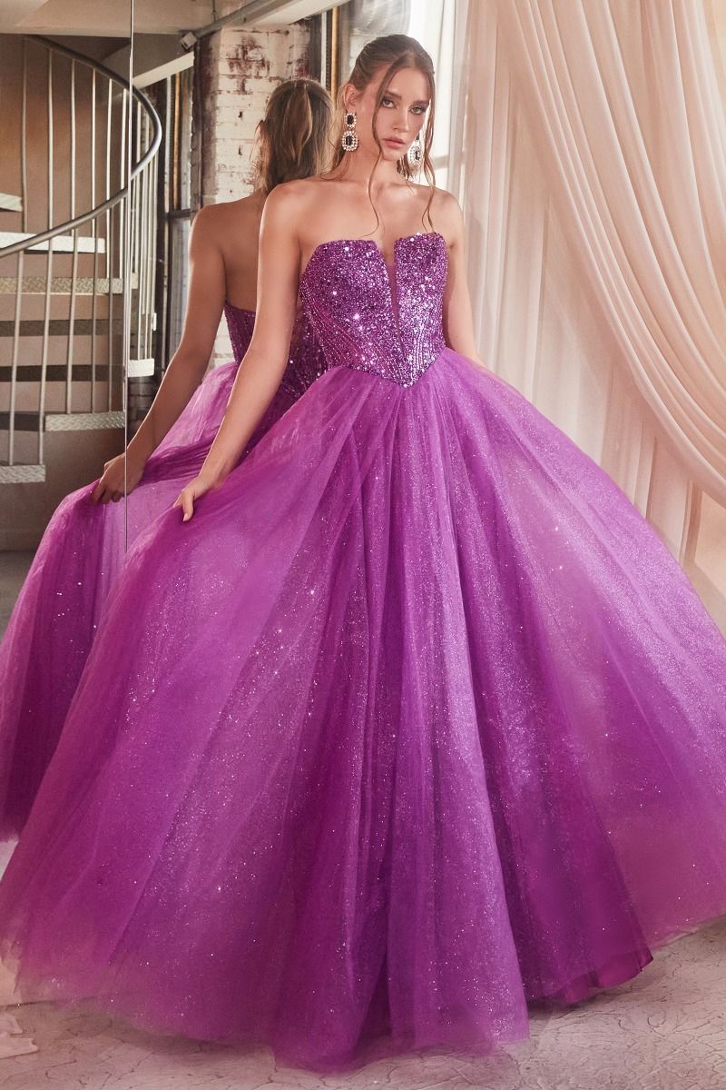 Royal Blue, Lilac, Champagne & Slate Blue Strapless Glitter Ball Gown | Sweetheart Tulle Formal Dress  CDCD0217