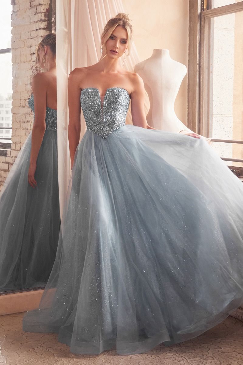 Royal Blue, Lilac, Champagne & Slate Blue Strapless Glitter Ball Gown | Sweetheart Tulle Formal Dress  CDCD0217