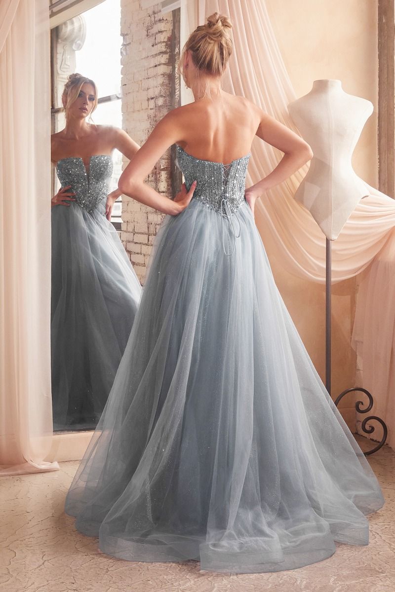 Royal Blue, Lilac, Champagne & Slate Blue Strapless Glitter Ball Gown | Sweetheart Tulle Formal Dress  CDCD0217