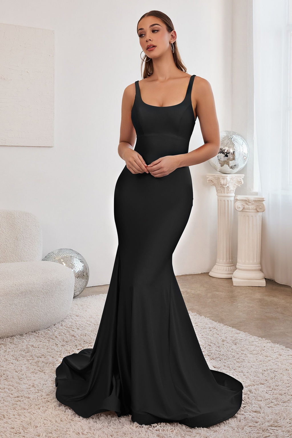 Hot Pink |  Black |  Emerald Green Sleeveless Fitted Mermaid Gown CDCD2219