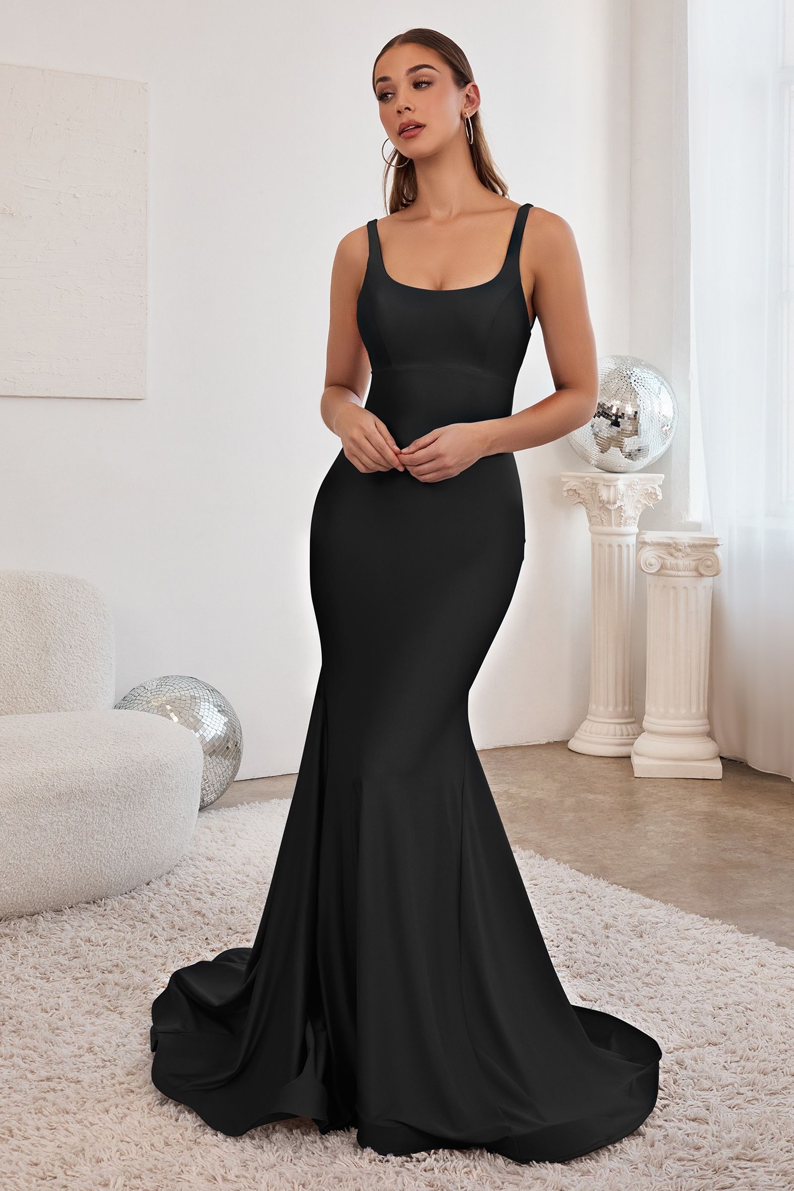 Hot Pink |  Black |  Emerald Green Sleeveless Fitted Mermaid Gown CDCD2219
