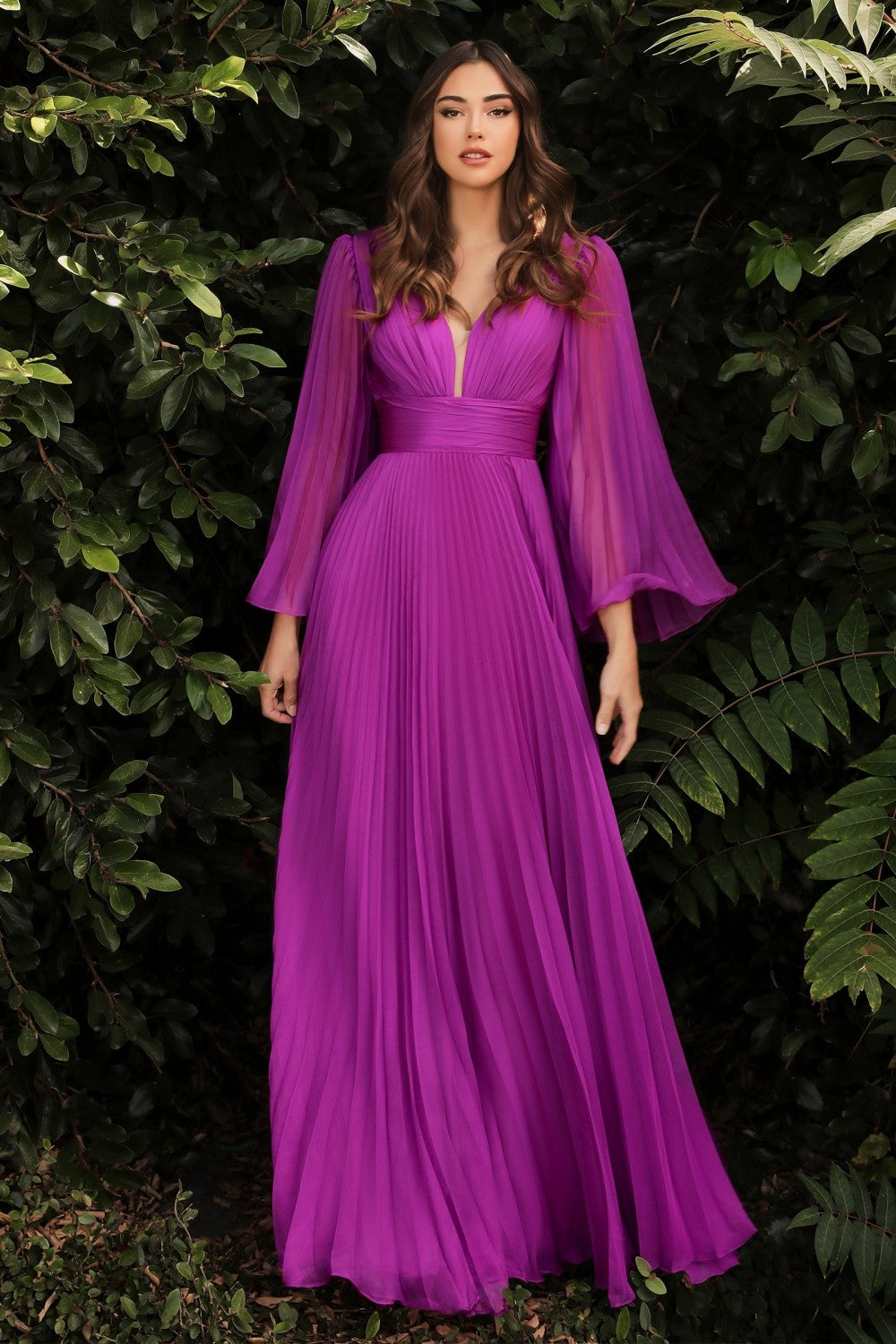 Pleated Chiffon Deep v-neck Open Back and Covered Shoulders Long Mother of the Bride Dress CDCD242 Sale