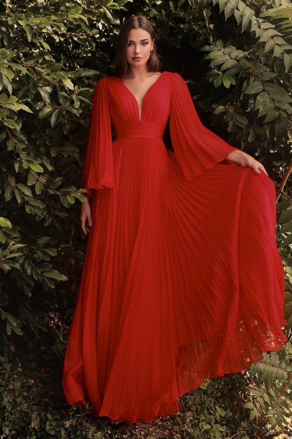 Pleated Chiffon Deep v-neck Open Back and Covered Shoulders Long Mother of the Bride Dress CDCD242 Sale