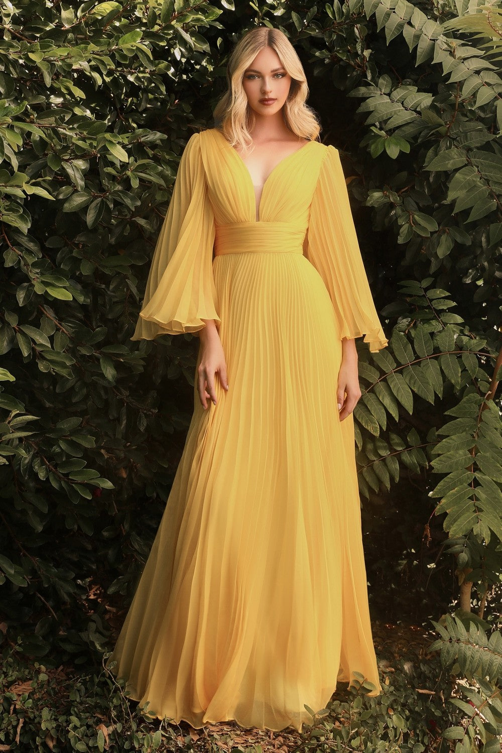 Pleated Chiffon Deep v-neck Open Back and Covered Shoulders Long Mother of the Bride Dress CDCD242 Sale