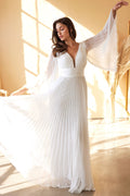 Elegant Pleated Chiffon Long-Sleeved Wedding Gown CDCD242W