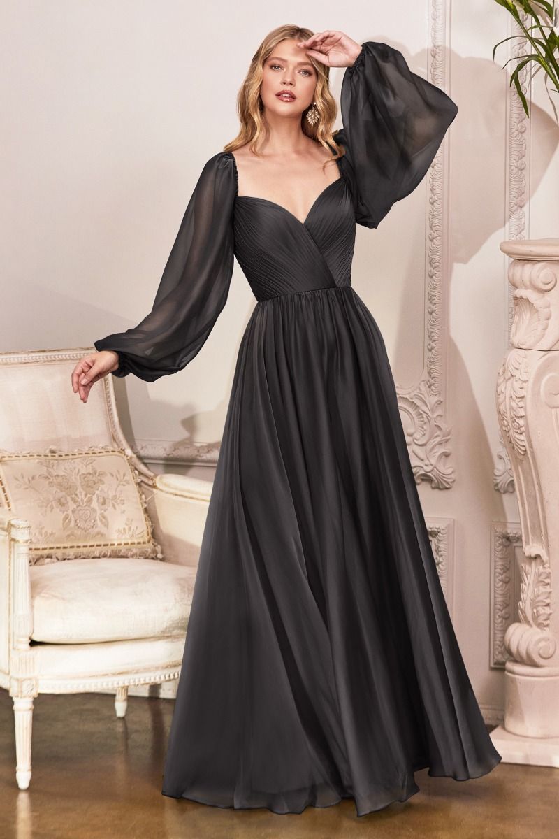 Off-Shoulder Chiffon A-Line Gown with Bishop Sleeves – Romantic Formal Dress with Sweetheart Neckline  CDCD243