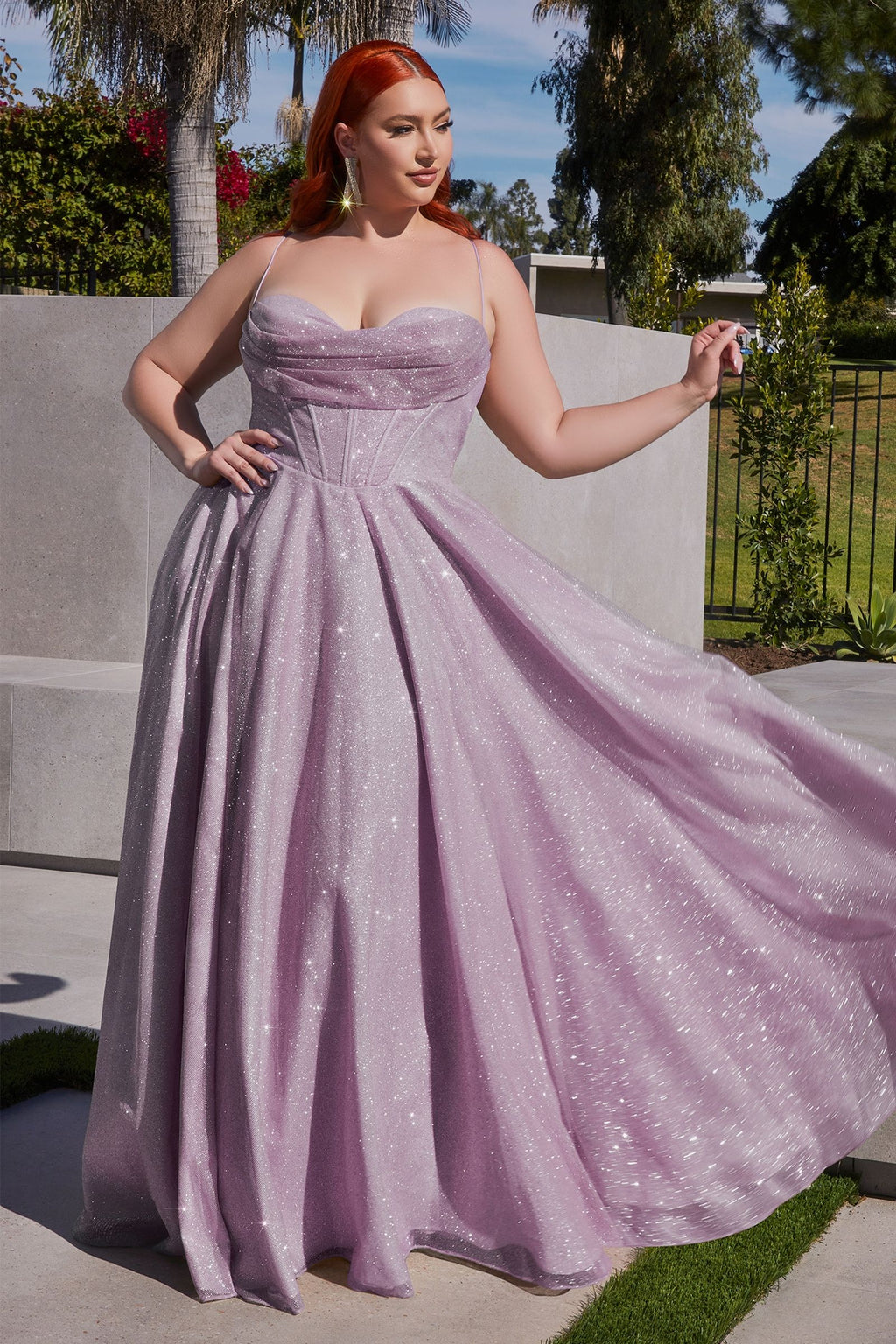 Plus Size Glitter Corset A-Line Gown – Sparkly Sweetheart Formal Dress with Pockets   CDCD252C