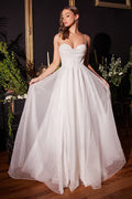 White Glitter Tulle Sweetheart Gown with Spaghetti Straps & A-Line Skirt  CDCD253W