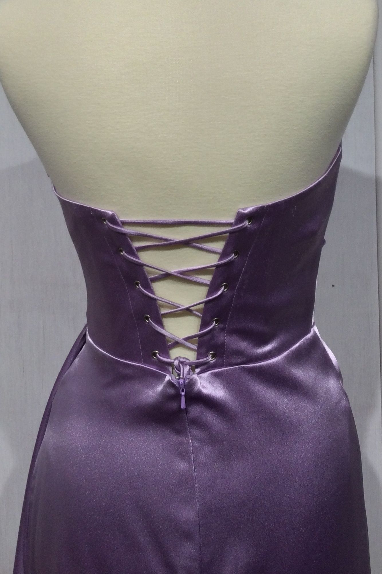 Red |  Lilac Satin Strapless Corset Mermaid Gown with Sheer Panels CDCD294