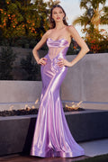 Red |  Lilac Satin Strapless Corset Mermaid Gown with Sheer Panels CDCD294