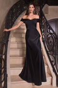 OFF THE SHOULDER A-LINE SATIN DRESS CDCD325