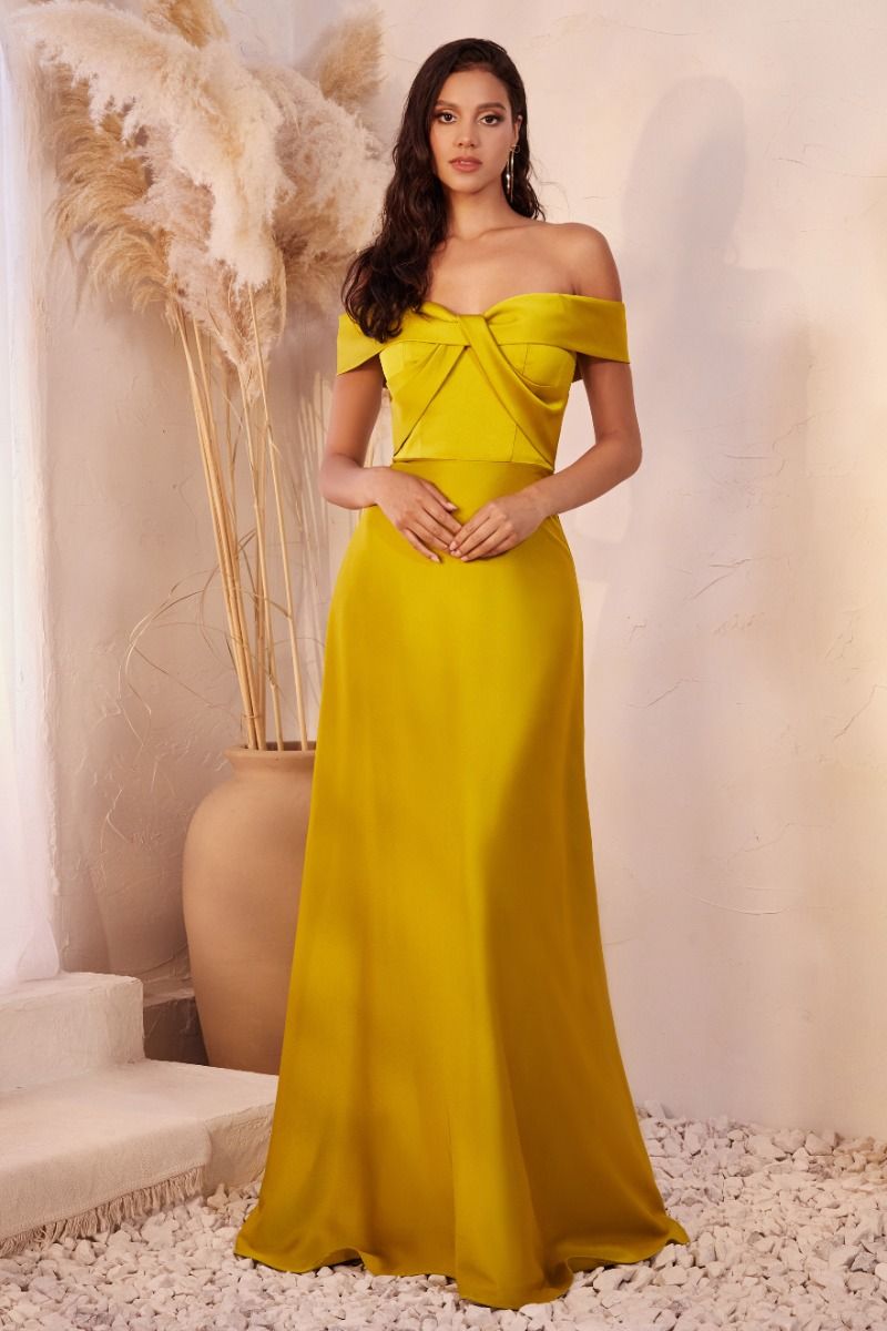 OFF THE SHOULDER A-LINE SATIN DRESS CDCD325