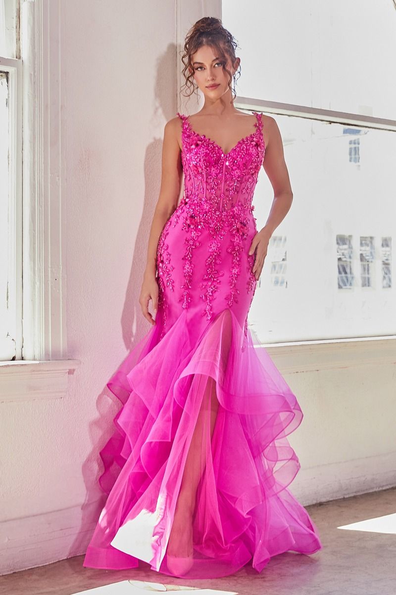 FUCHSIA MERMAID EMBELLISHED GOWN CDCD331