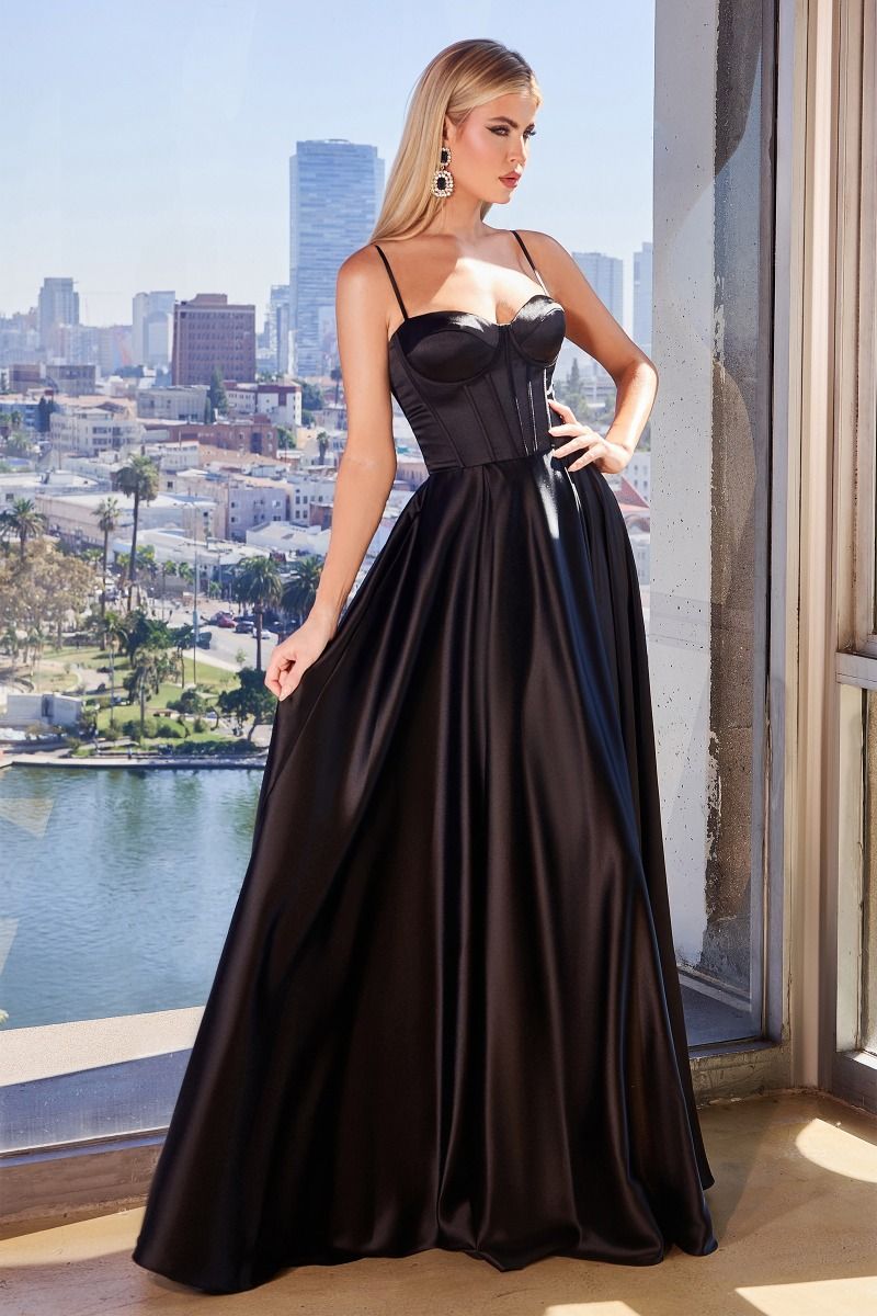 A-Line Satin Bustier Side Slit Long Evening Dress CDCD337