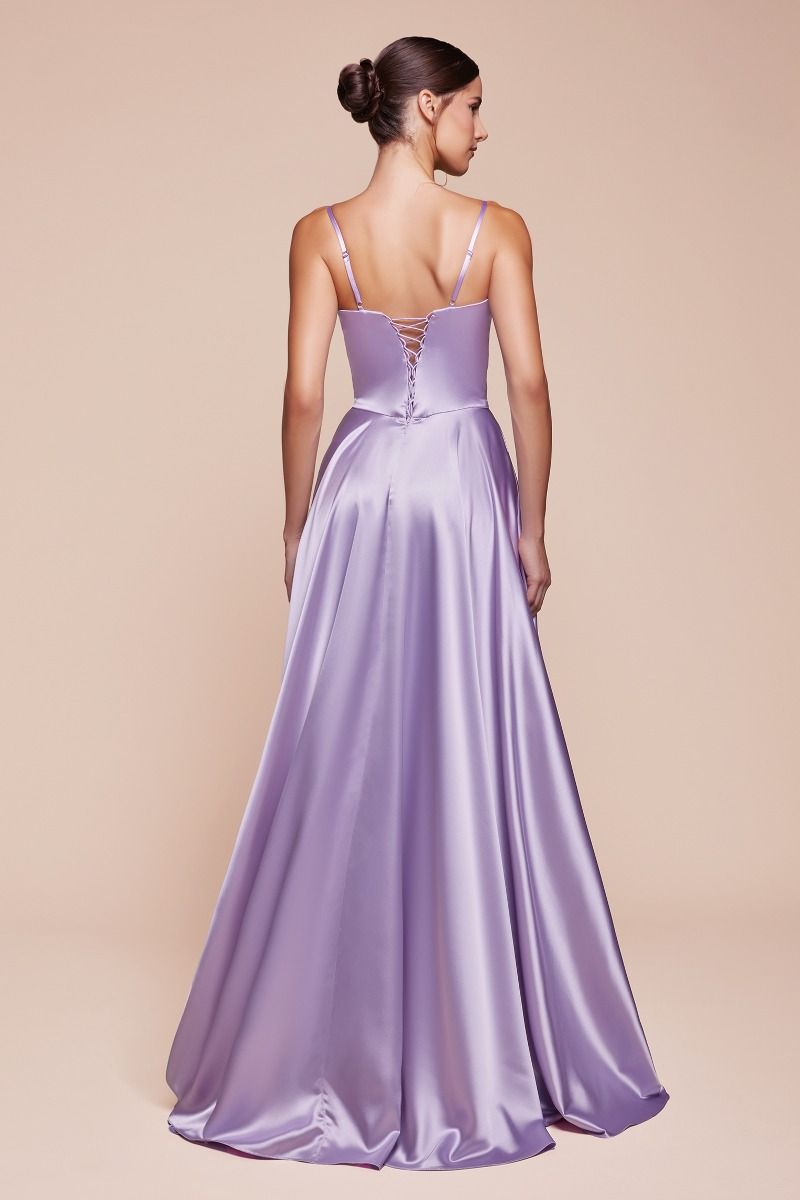 A-Line Satin Bustier Side Slit Long Evening Dress CDCD337