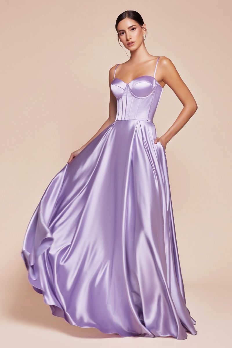 A-Line Satin Bustier Side Slit Long Evening Dress CDCD337