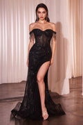 FULLY EMBELLISHED OFF THE SHOULDER EVENING GOWN CDCD848