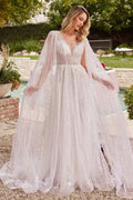 A-Line Long Sleeves Illusion V-Neck Long Wedding Dress CDCD852W