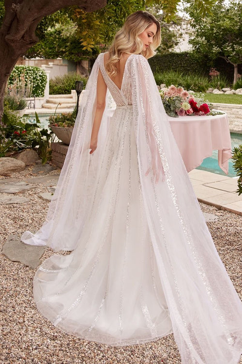 A-Line Long Sleeves Illusion V-Neck Long Wedding Dress CDCD852W