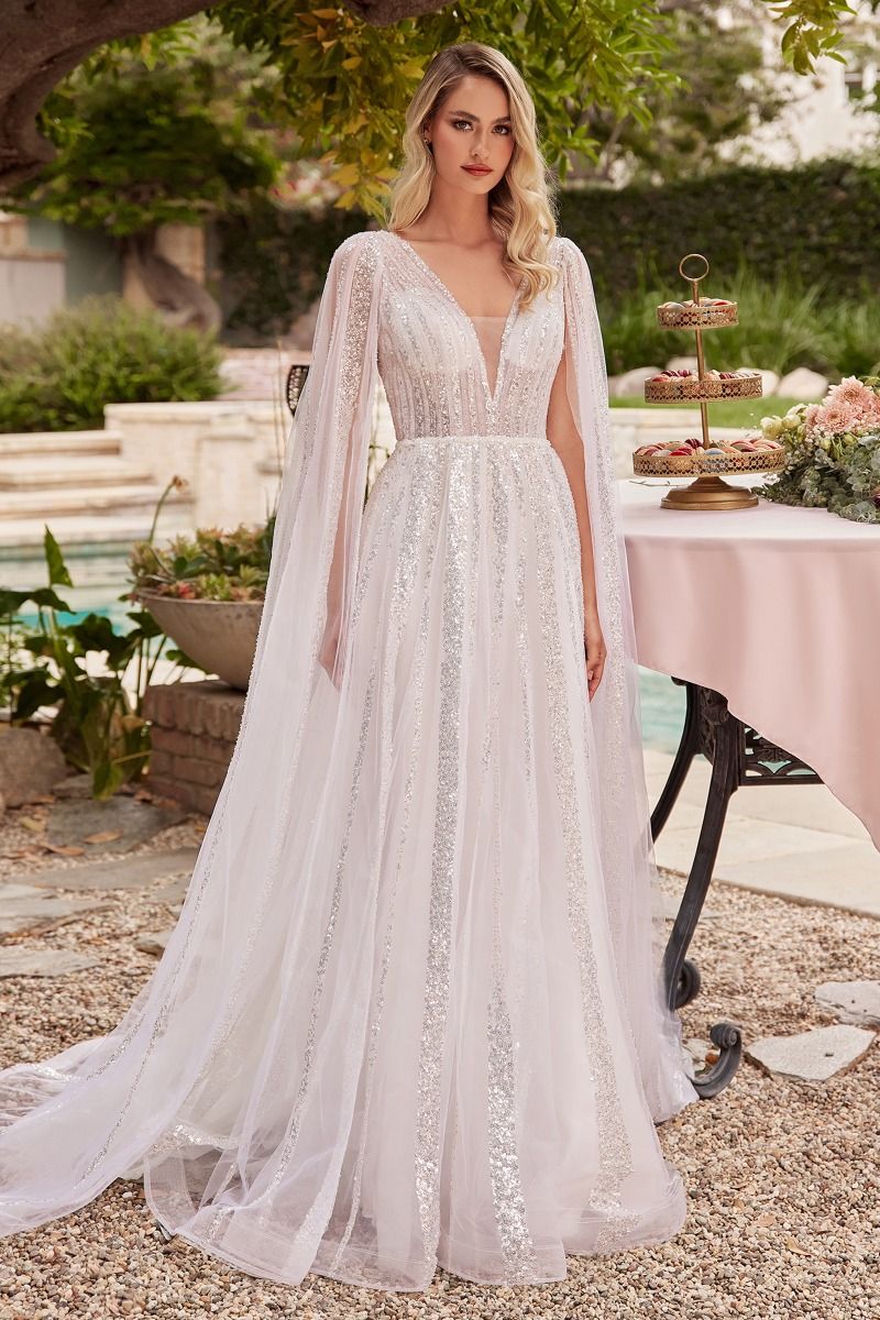 A-Line Long Sleeves Illusion V-Neck Long Wedding Dress CDCD852W