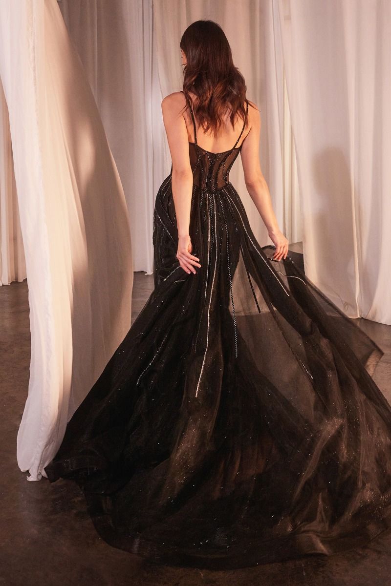 BEADED FITTED GOWN WITH OVERSKIRT CDCD863